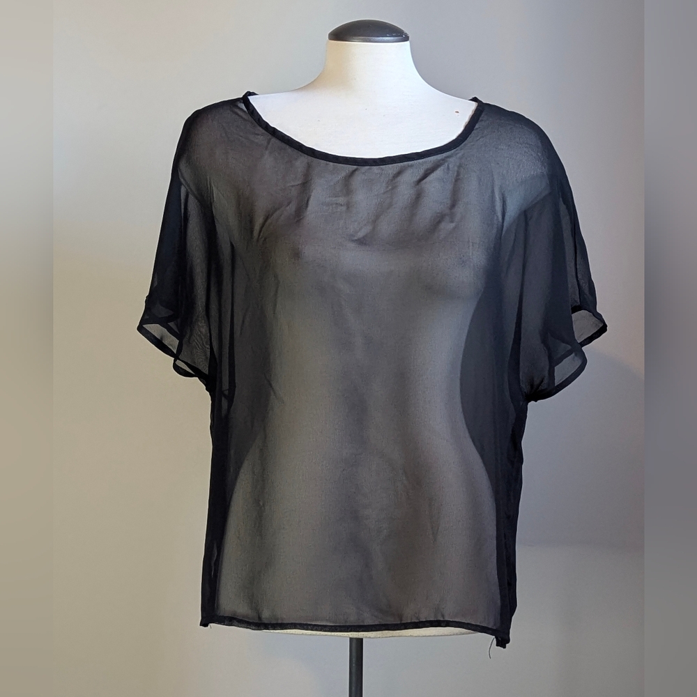 Sheer Black Mesh Oversized T-Shirt Gothic Festival Top Large Boho Airy Light